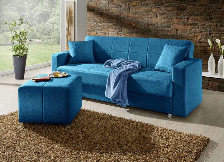 Schlafsofas - Klick-Klack-Sofa mit Hocker und Dekokissen, in Farbe BLAU Ansicht 1