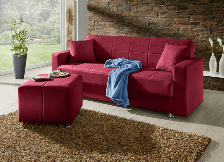 Schlafsofas - Klick-Klack-Sofa mit Hocker und Dekokissen, in Farbe ROT Ansicht 1