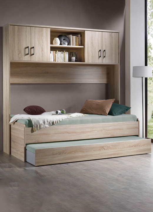 Schlafzimmerschränke - Bett mit 2 Schubladen, in Farbe EICHE SONOMA, in Ausführung Bett mit Rollbettkasten Ansicht 1