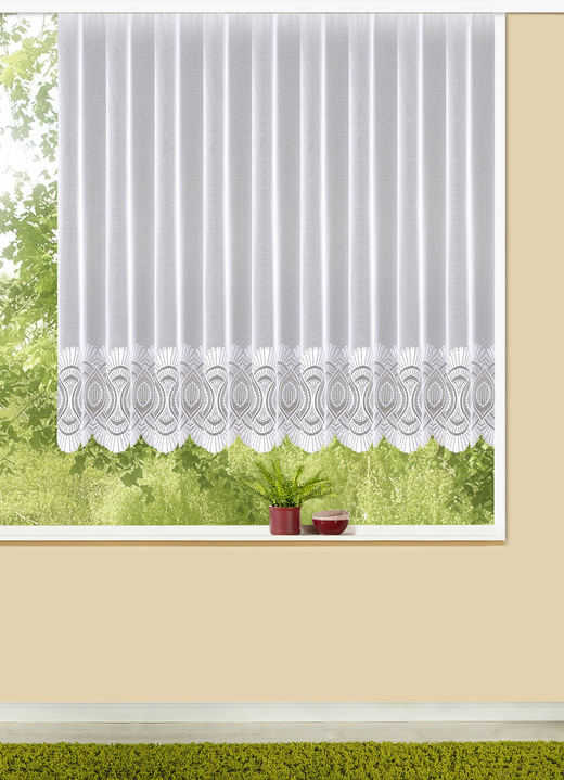 Klassisch - Blumenfenster-Store mit Universalschienenband, in Größe 136 (H90xB300 cm) bis 181 (H175xB600 cm), in Farbe WEISS Ansicht 1