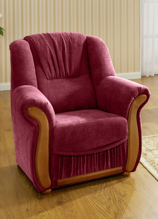 Polstergruppen - Polstermöbel mit angenehmem, hochflorigem Stoffbezug, in Farbe ROT, in Ausführung Sessel Ansicht 1
