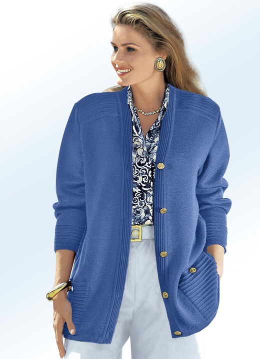 Strickjacken - Strickjacke mit Schurwolle Strickjacken - Strickjacke mit Schurwolle, in Größe 038 bis 052, in Farbe ROYALBLAU