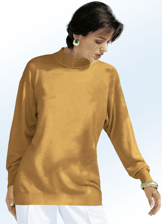 Langarm - Pullover in Feinstrick mit Schurwolle, in Größe 036 bis 050, in Farbe MESSING Ansicht 1