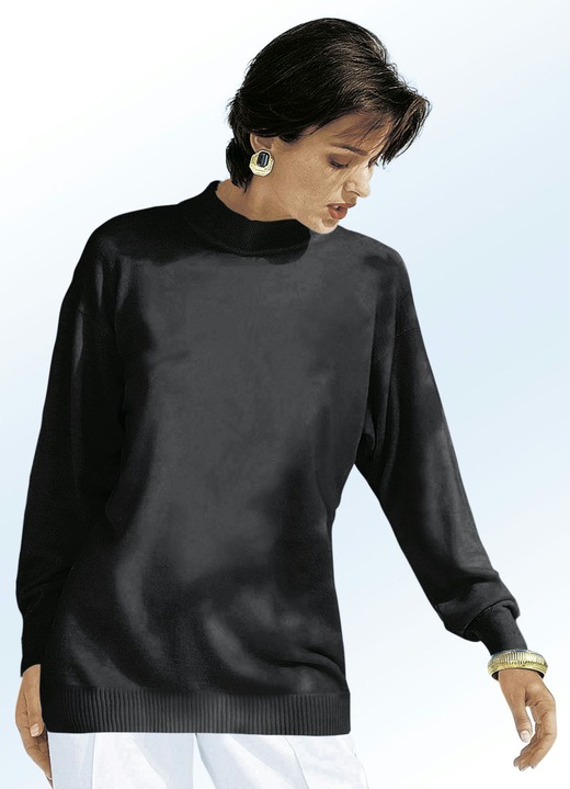 Langarm - Pullover in Feinstrick mit Schurwolle, in Größe 036 bis 050, in Farbe SCHWARZ Ansicht 1