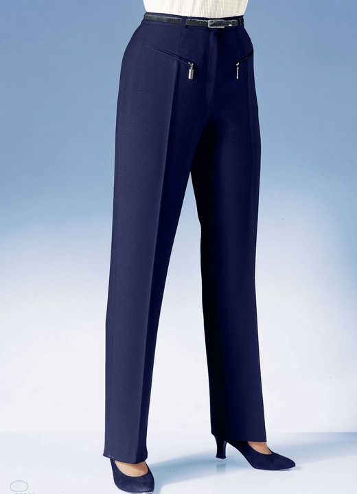 Damenmode - Hose mit paspelierten Reißverschluss-Taschen, in Größe 018 bis 088, in Farbe MARINE Ansicht 1