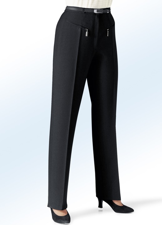 Hosen mit Knopf- und Reißverschluss - Hose mit paspelierten Reißverschluss-Taschen, in Größe 018 bis 088, in Farbe SCHWARZ Ansicht 1