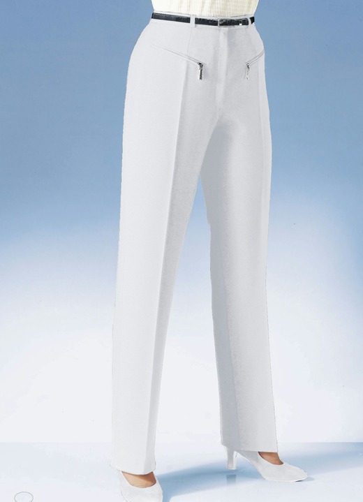 Hosen mit Knopf- und Reißverschluss - Hose mit paspelierten Reißverschluss-Taschen, in Größe 018 bis 088, in Farbe WEISS Ansicht 1