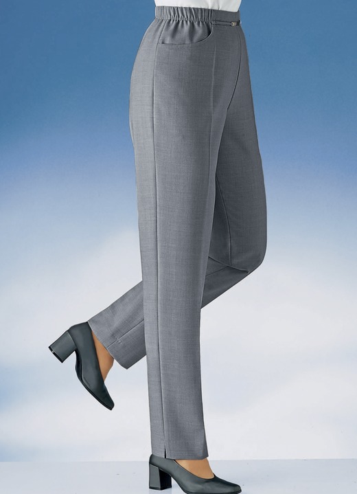 Hosen mit Knopf- und Reißverschluss - Hose in Schlupfform in 11 Farben, in Größe 019 bis 235, in Farbe MITTELGRAU MEL. Ansicht 1