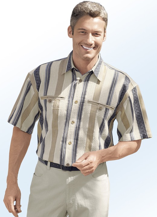Kurzarm - Hemd mit Brustpaspeltaschen, in Größe 3XL (47/48) bis XXL (45/46), in Farbe ECRU-TAUPE-ANTHRAZIT