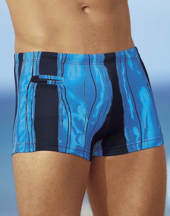 Bademode - Badehose in Kastenform mit Reißverschlusstasche, in Größe 005 bis 013, in Farbe NAVY-BLAU
