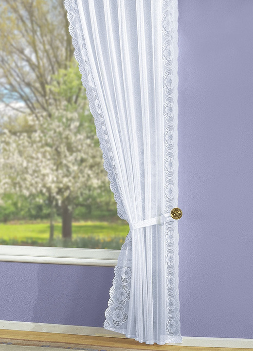- Seitenschal-Garnitur mit beidseitigem Bordürenabschluss, in Größe 507 (H150xB145 cm) bis 577 (H245xB145 cm), in Farbe WEISS Ansicht 1