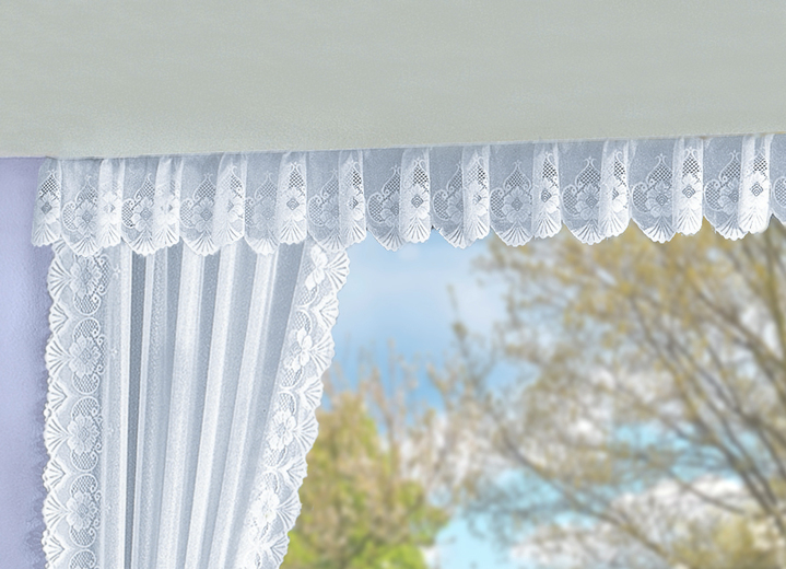 - Querbehang mit gebogtem Abschluss, in Größe 674 (H28xB300 cm) bis 693 (H28xB1050 cm), in Farbe WEISS Ansicht 1