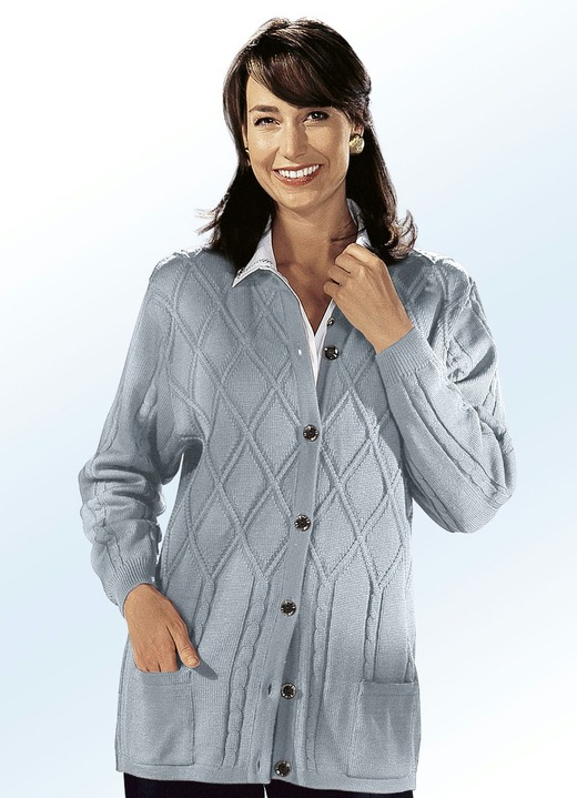 - Strickjacke mit Strukturmix, in Größe 038 bis 054, in Farbe GRAU MELIERT