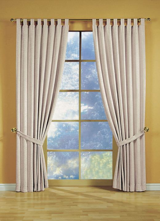 Klassisch - Fensterdekoration aus schwerer Thermo-Chenille-Qualität, in Größe 364 (H150xB135 cm) bis 464 (H245xB270 cm), in Farbe CREME, in Ausführung mit Schlaufen Ansicht 1