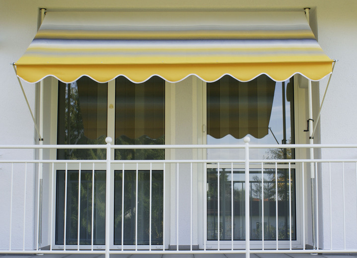 Sicht- & Sonnenschutz - Klemm-Markise mit innenliegendem Kettenantrieb, in Größe 150 (Breite 150 cm) bis 400 (Breite 400 cm), in Farbe GELB-GRAU Ansicht 1