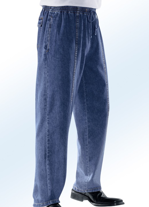Jeans - Schlupfjeans mit Gummibund und Kordelzug in 4 Farben, in Größe 024 bis 110, in Farbe JEANSBLAU Ansicht 1