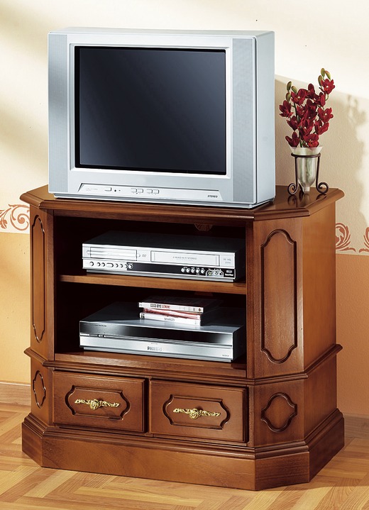 Stilmöbel - TV-Phonokommode mit goldfarbenen Metallgriffen, in Farbe NUSSBAUM Ansicht 1