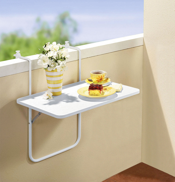 Gartenmöbel - Balkon-Hängetisch mit Tischplatte aus Holz, in Farbe WEISS Ansicht 1
