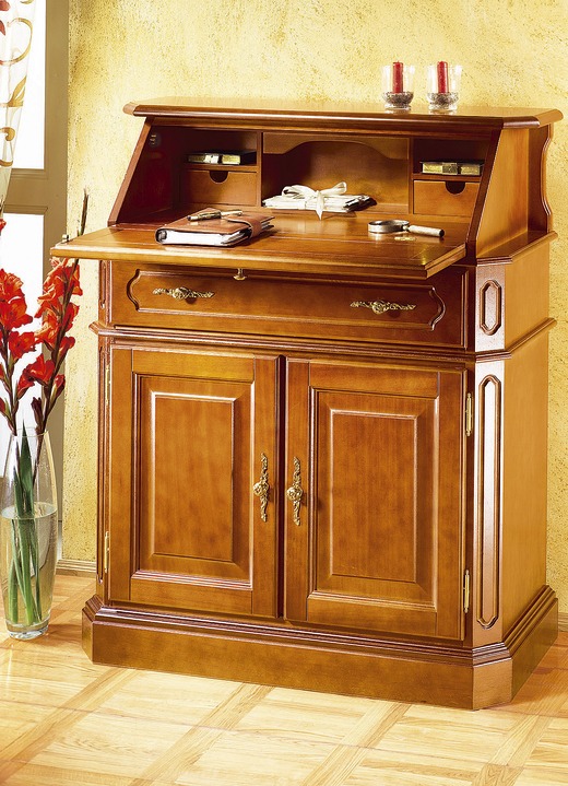 Stilmöbel - Sekretär mit eleganten, goldfarbenen Metallgriffen, in Farbe KIRSCHBAUM Ansicht 1