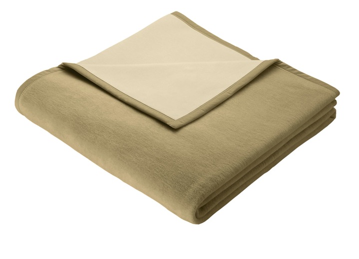 Decken - Schlafdecke von Borbo mit Veloursbandeinfassung, in Größe 225 (150x200 cm) bis 295 (220x240 cm), in Farbe CAMEL Ansicht 1