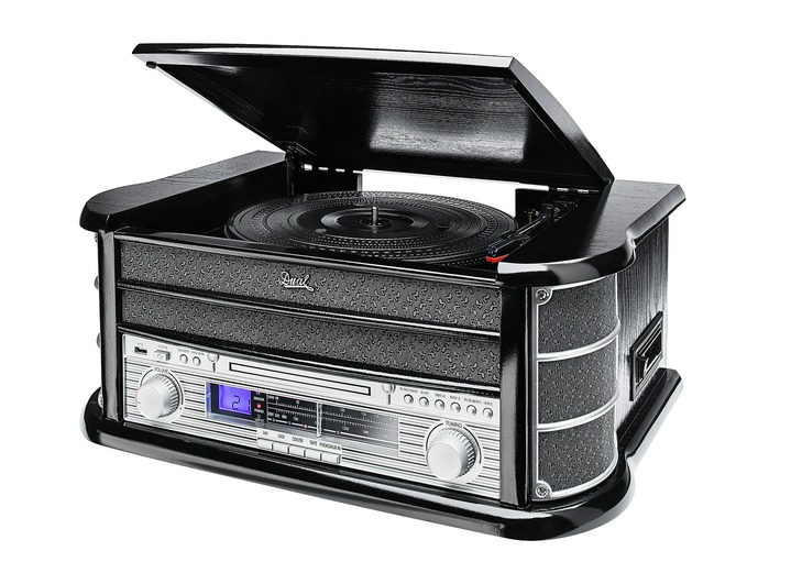 - Nostalgie-Stereoanlage mit MP3-Direktaufnahmefunktion, in Farbe SCHWARZ