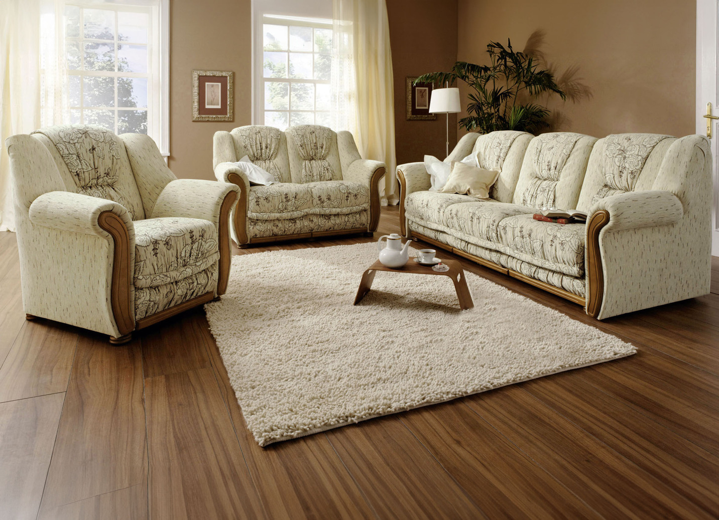 Polstergruppen - Polstermöbel mit Federkernpolsterung, in Farbe BEIGE, in Ausführung 1 Dreisitzer und 1 Zweisitzer Ansicht 1