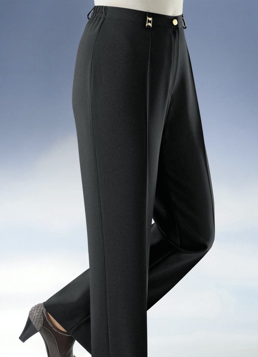 Hosen mit Knopf- und Reißverschluss - Hose mit weiterem Bundumfang in 9 Farben, in Größe 019 bis 245, in Farbe SCHWARZ Ansicht 1