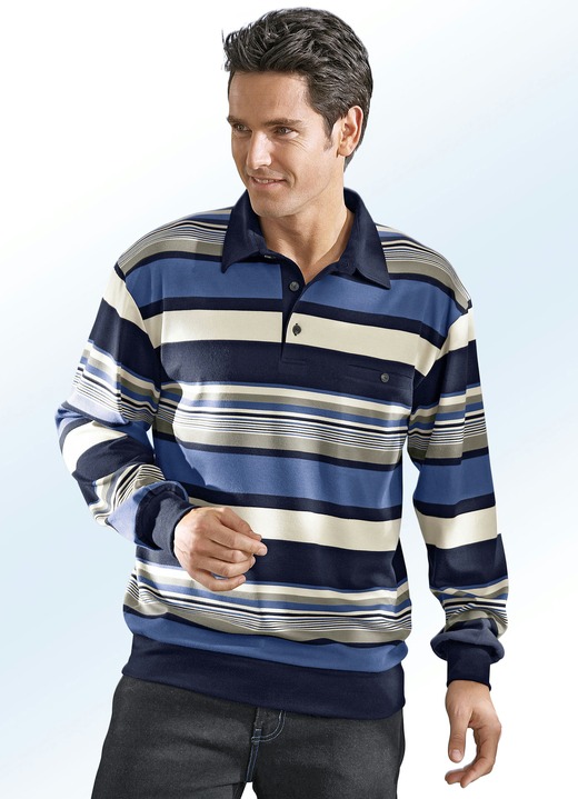 Sweatshirts - Poloshirt in 3 Farben, in Größe 046 bis 062, in Farbe MARINE-BLAU- SCHLAMM-BEIGE Ansicht 1