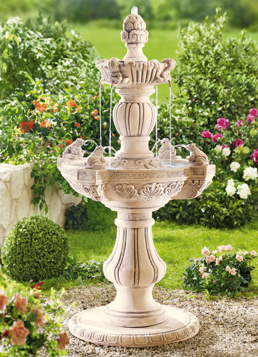 Gartendekoration - Außenbrunnen aus echtem Steinguss, in Farbe BEIGE