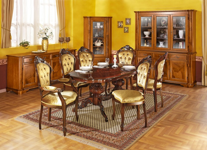 Stilmöbel - Esszimmer-Möbel mit Wurzelholzfurnier, in Farbe KIRSCHBAUM, in Ausführung Eck-Vitrine Ansicht 1