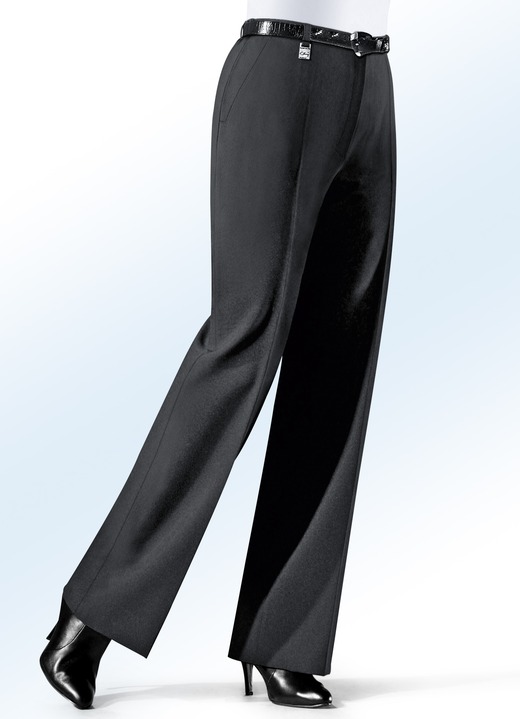 Hosen mit Knopf- und Reißverschluss - Hose in angesagter Marlene-Form in 6 Farben, in Größe 019 bis 096, in Farbe SCHWARZ Ansicht 1