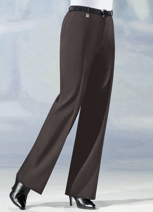 Hosen mit Knopf- und Reißverschluss - Hose in angesagter Marlene-Form in 6 Farben, in Größe 019 bis 096, in Farbe DUNKELBRAUN Ansicht 1