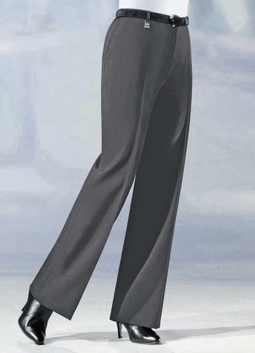 Hosen mit Knopf- und Reißverschluss - Hose in angesagter Marlene-Form, in Größe 019 bis 096, in Farbe DUNKELGRAU MEL. Ansicht 1