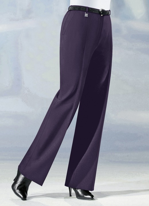 Hosen mit Knopf- und Reißverschluss - Hose in angesagter Marlene-Form in 6 Farben, in Größe 019 bis 096, in Farbe PFLAUME Ansicht 1