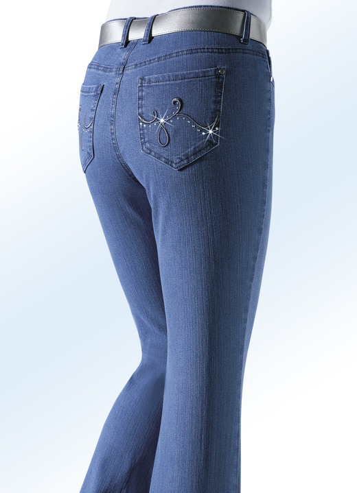 Jeans - Jeans verziert mit funkelnden Strasssteinen, in Größe 018 bis 088, in Farbe JEANSBLAU Ansicht 1
