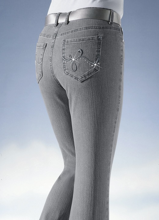 Jeans - Jeans verziert mit funkelnden Strasssteinen, in Größe 018 bis 088, in Farbe HELLGRAU Ansicht 1