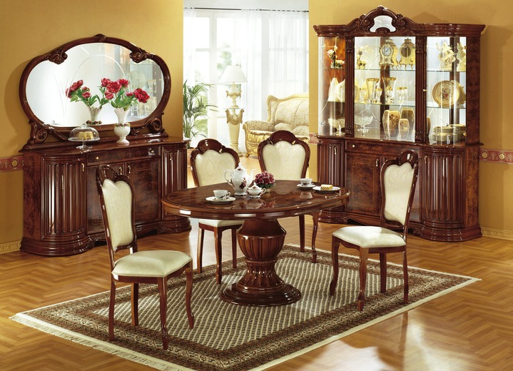 Stilmöbel - Esszimmer-Möbel verschiedene Ausführungen, in Farbe NUSSBAUM-CREME, in Ausführung Armlehnenstuhl, NUSSBAUM (Bezug in CREME) Ansicht 1