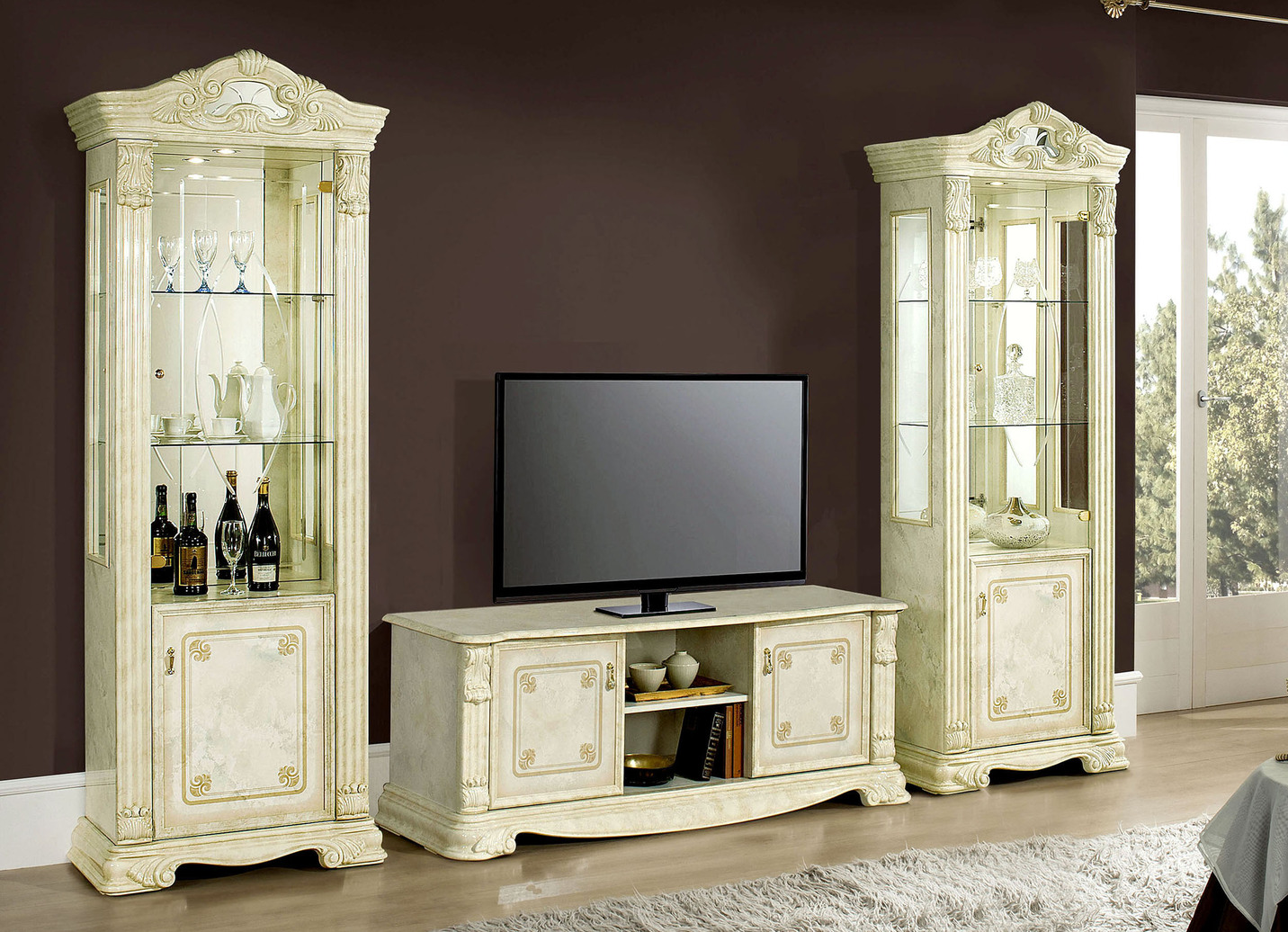 - Stilvolles Möbelprogramm, verschiedene Ausführungen, in Farbe BEIGE, in Ausführung TV-Longboard, groß