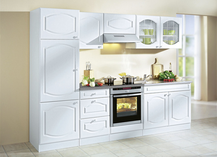 Küchenmöbel - Küchenprogramm mit profilierter Front, in Farbe WEISS, in Ausführung Hängeschrank für Dunstabzugshaube Ansicht 1
