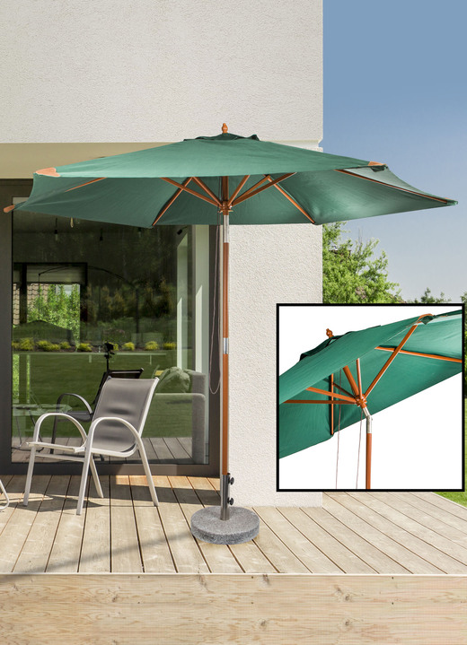 Sicht- & Sonnenschutz - Sonnenschirm aus Hartholz, in Farbe DUNKELGRÜN Ansicht 1