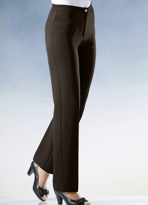 Hosen mit Knopf- und Reißverschluss - Hose mit komfortablem Dehnbund, in Größe 019 bis 058, in Farbe DUNKELBRAUN Ansicht 1