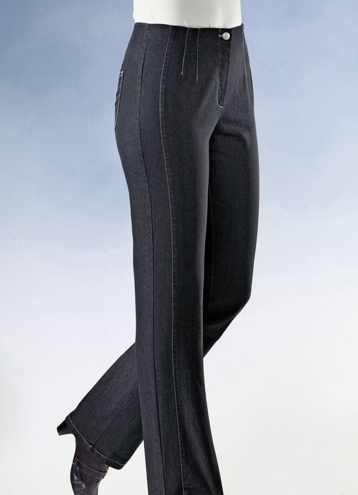 Hosen mit Knopf- und Reißverschluss - Jeans mit figurgünstiger Teilungsnaht , in Größe 019 bis 096, in Farbe SCHWARZ Ansicht 1