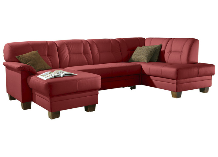 - Polstermöbel auf robusten, echten Holzfüßen, in Farbe ROT, in Ausführung Wohnlandschaft mit Relaxfunktion, 156x296x168 cm Ansicht 1