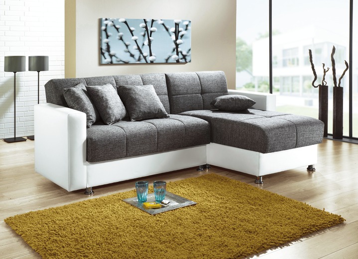 Moderne Möbel - Polstermöbel mit Bettfunktion, in Farbe WEISS-GRAU, in Ausführung Polsterecke Ansicht 1