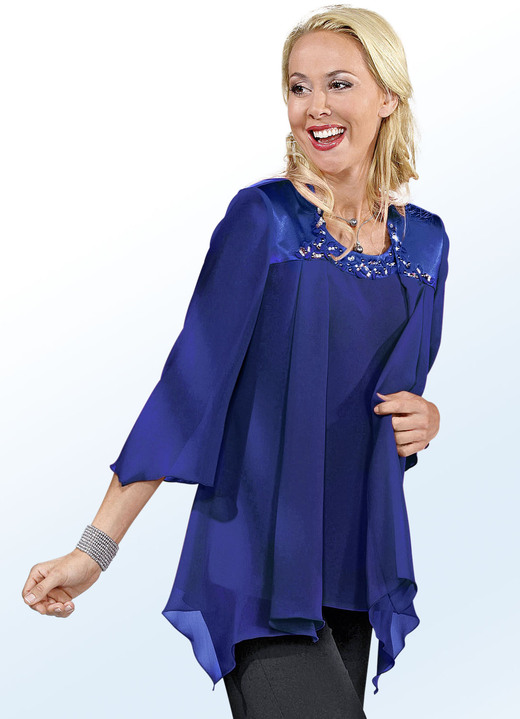 Anlassblusen - 2-teiliges Blusen-Set mit glänzendem Satin-Besatz Anlassblusen - 2-teiliges Blusen-Set mit glänzendem Satin-Besatz, in Größe 038 bis 056, in Farbe ROYALBLAU