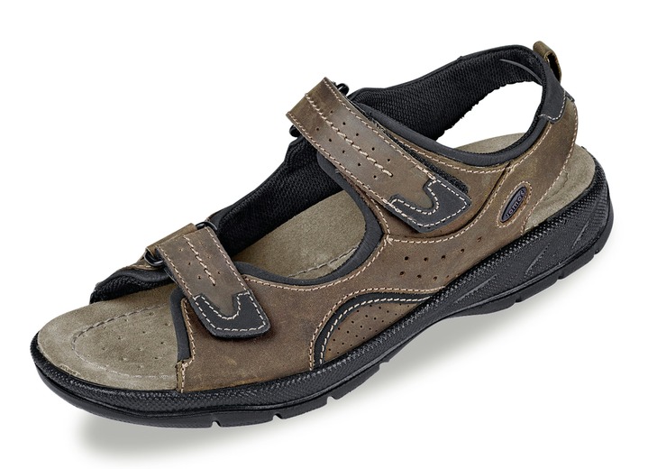 Sandalen & Pantoletten - Sandale aus Rindleder mit Antik-Finish, in Größe 040 bis 047, in Farbe NUSSBRAUN-SCHWARZ