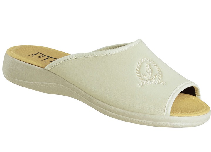 Hausschuhe - Bequeme und trendige Stretch-Pantolette, in Größe 036 bis 042, in Farbe BEIGE Ansicht 1