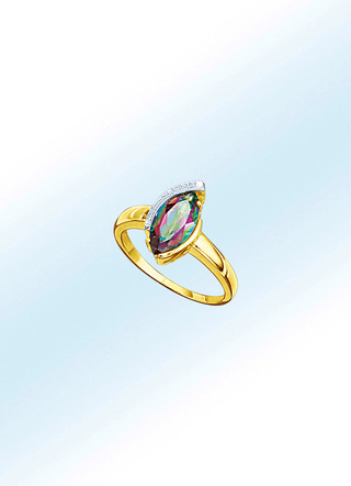 Damenring mit Diamant und Mystic-Feuertopas, beh.