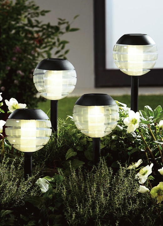 Gartenbeleuchtung - Solarleuchte, 4er-Set, mit Softone-LED, in Farbe SCHWARZ