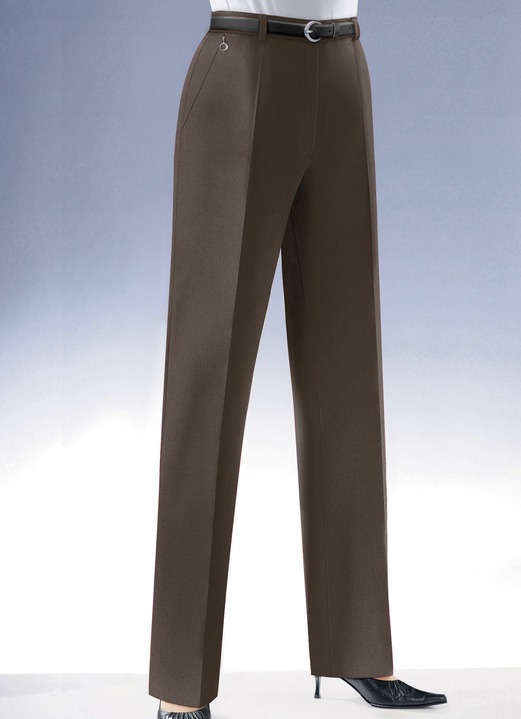 Hosen mit Knopf- und Reißverschluss - Hose in 7 Farben, in Größe 018 bis 245, in Farbe DUNKELBRAUN Ansicht 1